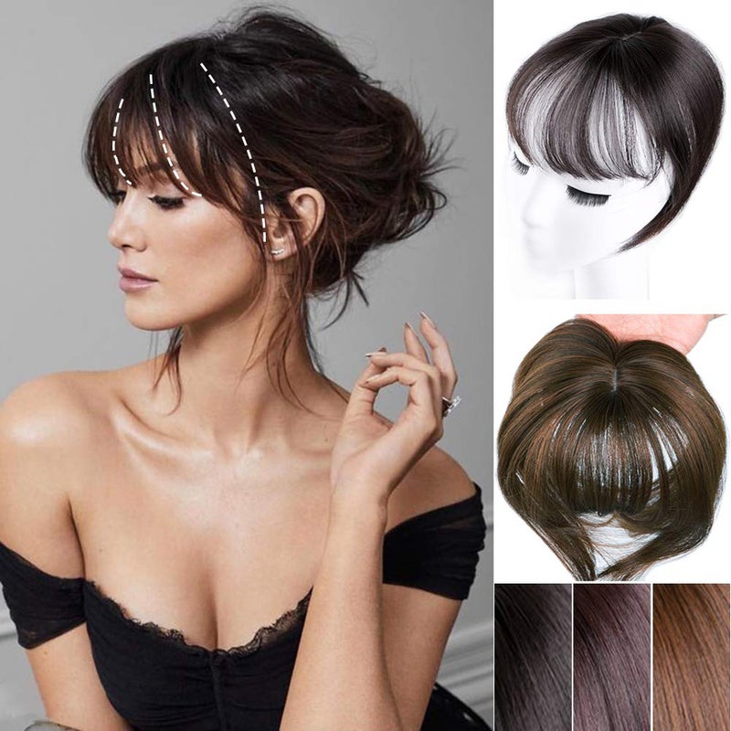 LesafeV Mini Fringe Hairpiece Straight Clip in Forehead Topper with Wispy Bangs Extension Dark Brown - Image 2